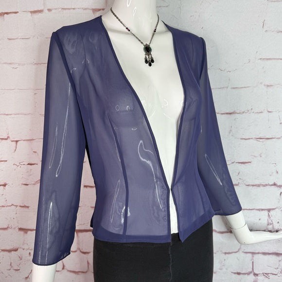 Sheer lightweight Periwinkle Blue Three Quarter Inch Sleeve Shrug Top Size XS - Picture 3 of 15